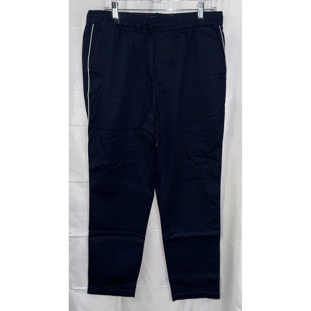 Wildfang Essential Piped Drawstring Pants Large Blue White Stripe Athleisure